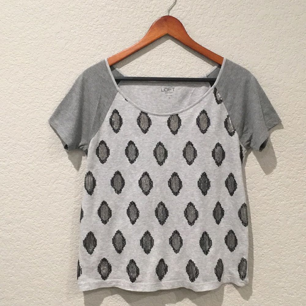 LOFT Gray Sequin Detail Tee